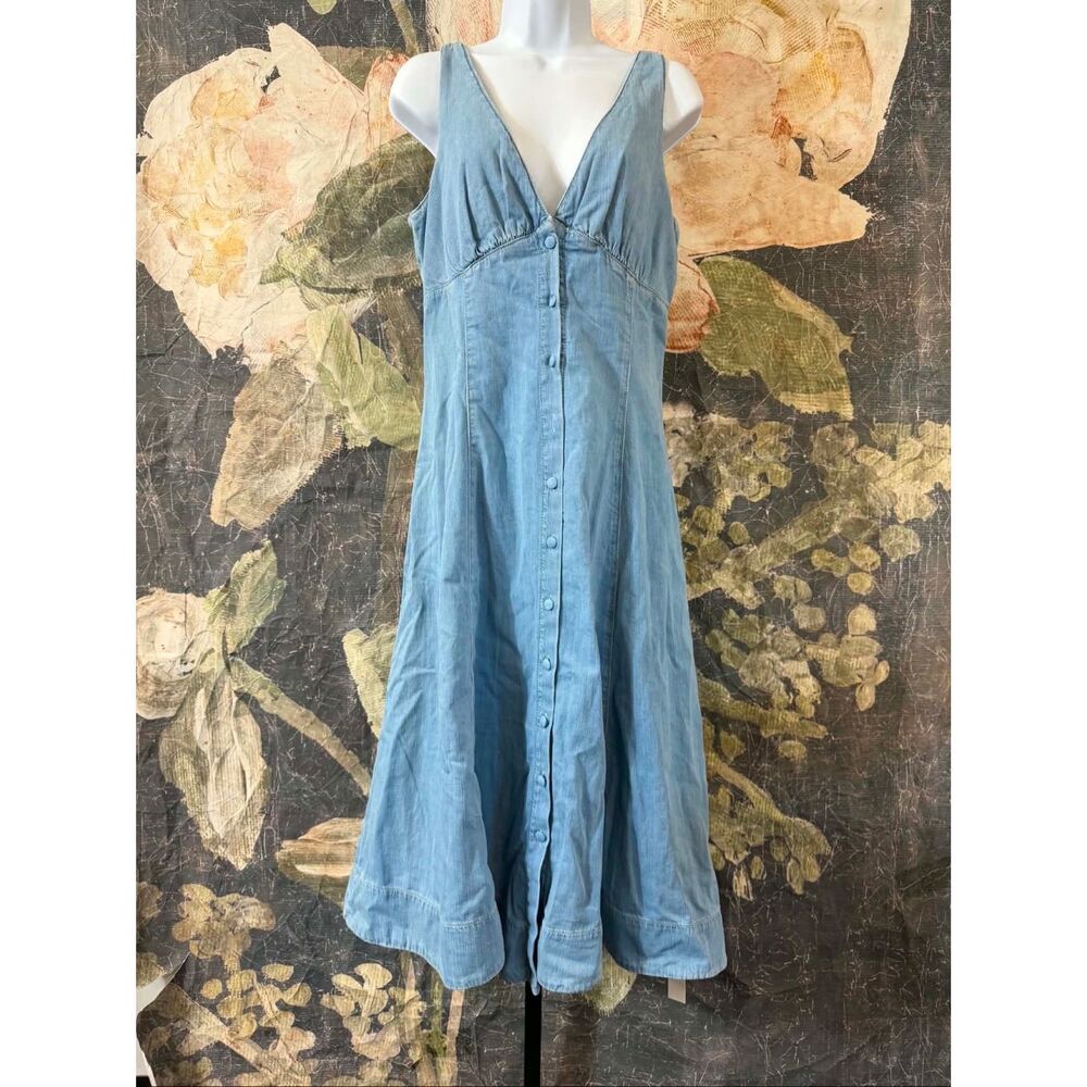 New Anthropologie Reformation Sebastien Denim Midi Dress Size 8 - Picture 4 of 9